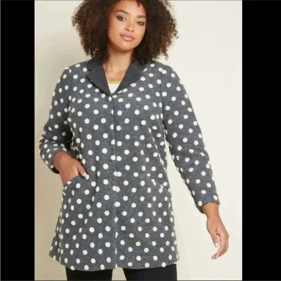 Modcloth Salient Style Wool Coat Polkadot Gray Sz XS - Picture 5 of 15